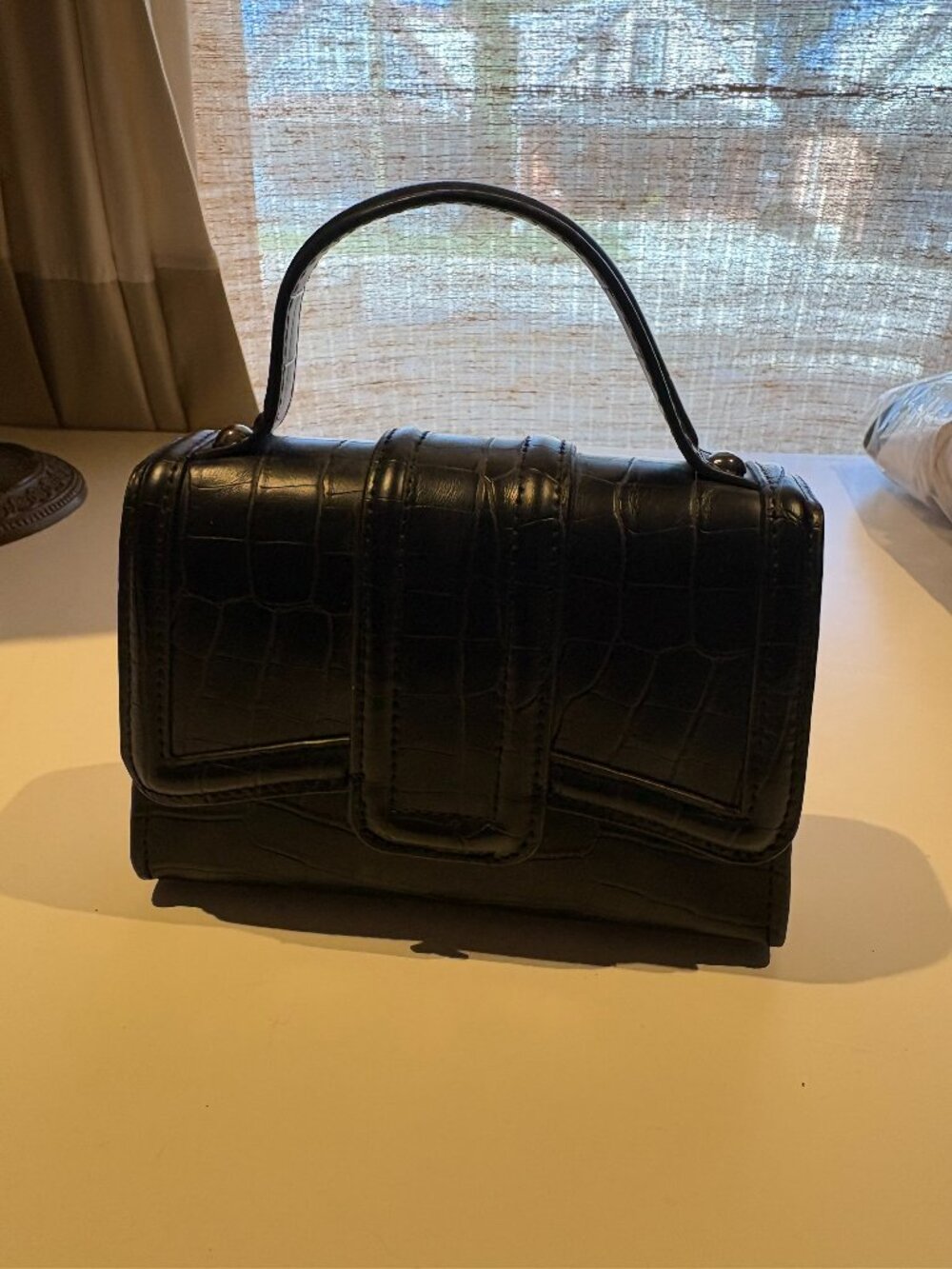 Black Croc Design Mini Purse with Shoulder Stap